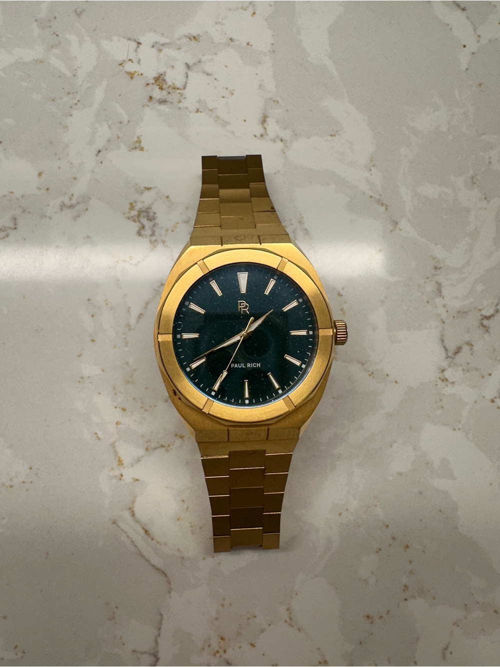 Gold Men's Bracelet Watch with Dark Green Dial